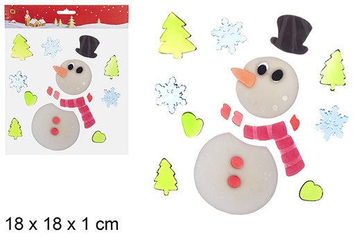 [113402] Sticker gel sapin bonhomme de neige à décorer 18 cm