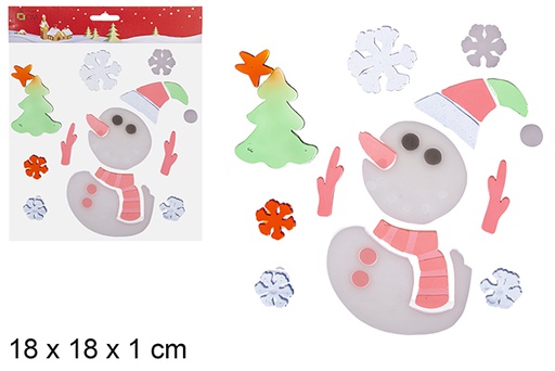 [113403] Sticker gel sapin bonhomme de neige à décorer 18 cm