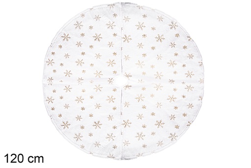 [113415] Couverture blanche pour pied de sapin de Noël décorée de flocon de neige 120 cm