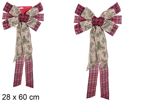 [113498] Decorated red/black vichy fabric bow 28x60 cm 