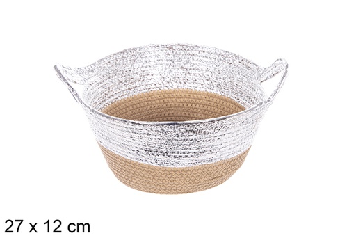 [114086] Cesto de corda de papel natural/prateado com alça 27x12 cm