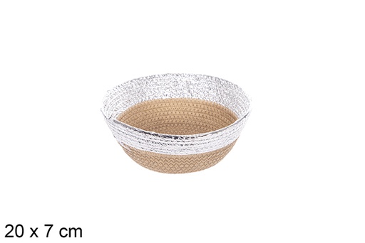 [114090] NATURAL/SILVER PAPER ROPE BASKET 20X7CM