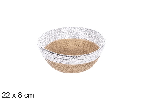 [114091] NATURAL/SILVER PAPER ROPE BASKET 22X8CM