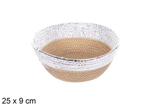 [114092] NATURAL/SILVER PAPER ROPE BASKET 25X9CM