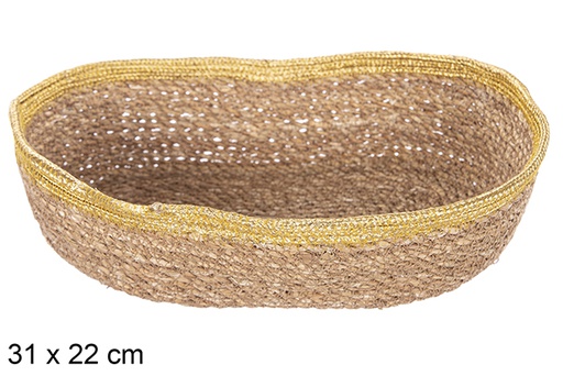 [113268] Cesta ovalada seagrass y yute oro 31x22 cm