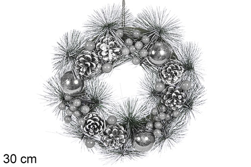 [114115] Corona Navidad plata 30 cm
