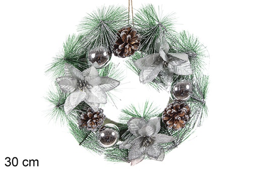 [114116] Christmas wreath with silver balls 30cm 