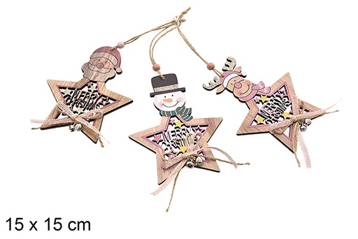 [206456] Wooden Christmas star pendant assorted 15 cm