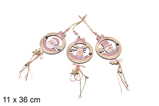 [206467] Ciondolo in legno natalizio rosa assortito 11x36 cm