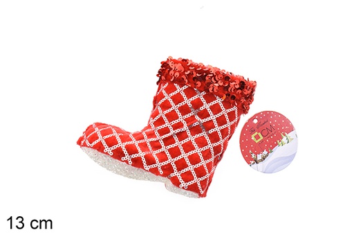 [206524] Colgante bota decorado lentejuelas rojo 13 cm