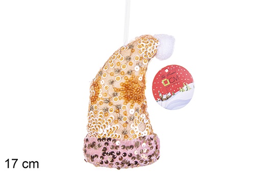 [206533] Ciondolo cappello decorato con paillettes oro/rosa 17 cm