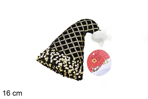 [206539] Ciondolo cappello decorato con paillettes nero/oro 16 cm