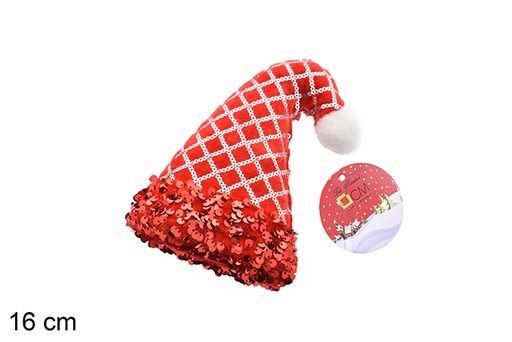 [206542] Colgante gorro decorado lentejuelas rojo 16 cm