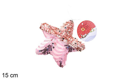 [206552] Colgante estrella decorado lentejuelas rosa 15 cm