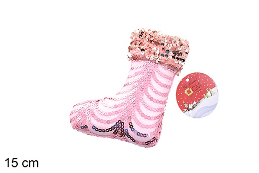 [206566] Colgante bota decorado lentejuelas rosa 15 cm