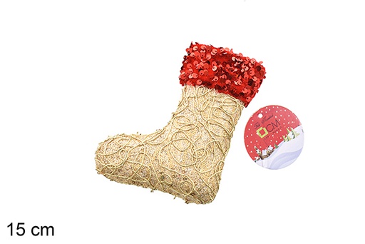 [206571] Ciondolo stivale decorato con paillettes oro/rosse 15 cm