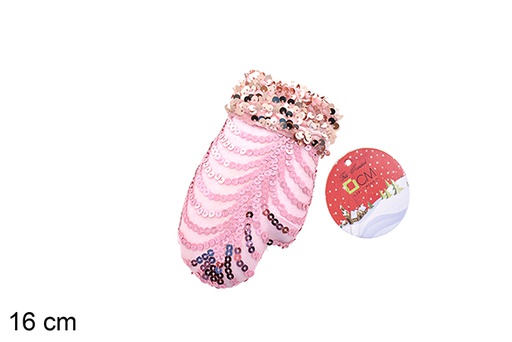 [206575] Colgante guante decorado lentejuelas rosa 16 cm