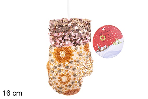 [206578] Ciondolo guanto decorato con paillettes panna/oro 16 cm