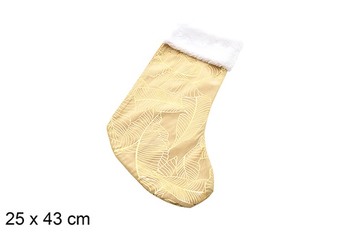 [206626] Beige Christmas sock decorated with leaves 25x43 cm