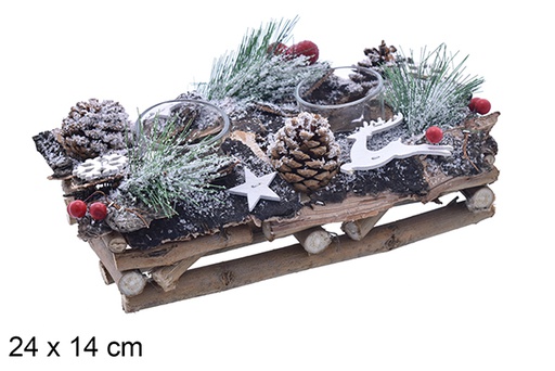 [206908] Portacandele rettangolare con 2 bicchieri decorati ananas/frutti di bosco 24x14 cm