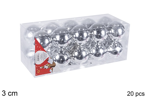 [106558] Pack 20 boules argentées brillantes 3 cm