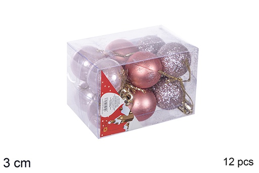 [112541] Pack 12 shiny/matte/glitter rose gold bauble 3 cm