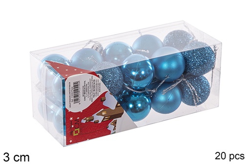 [112550] Pack 20 boules turquoise brillantes/mates/à paillettes 3 cm