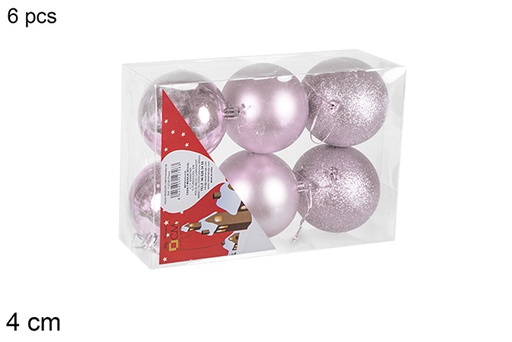 [112557] Pack 6 boules or rose brillantes/mates/à paillettes 4 cm