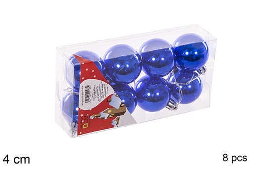 [112563] Pack 8 boules bleues brillantes 4 cm