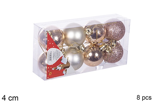 [112564] Pack 8 boules champagne brillantes/mates/à paillettes 4 cm