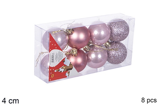 [112565] Pack 8 boules or rose brillantes/mates/à paillettes 4 cm