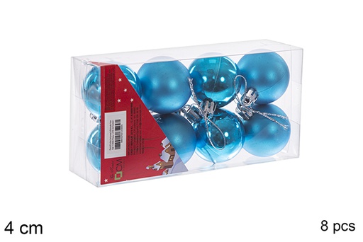 [112566] Pack 8 boules turquoise brillantes/mates 4 cm