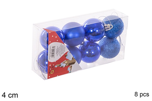 [112567] Pack 8 boules bleues brillantes/mates/à paillettes 4 cm