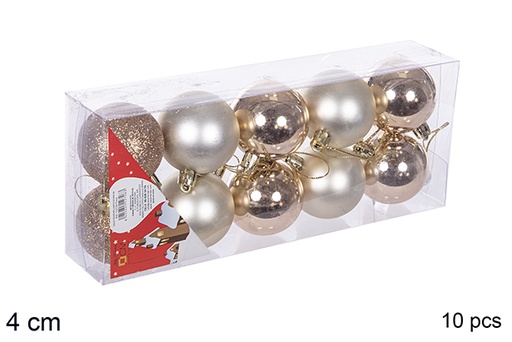 [112572] Pack 10 boules champagne brillantes/mates/à paillettes 4 cm