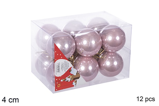 [112577] Pack 12 boules or rose brillantes 4 cm