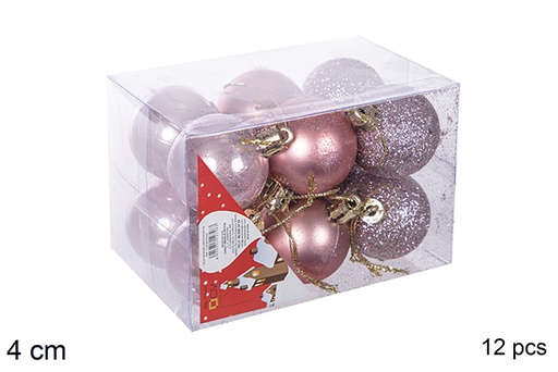 [112581] Pack 12 boules or rose brillantes/mates/à paillettes 4 cm