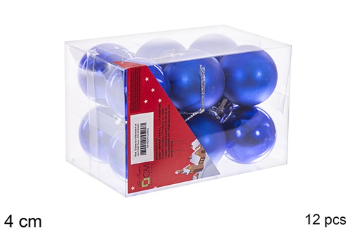 [112583] Pack 12 boules  bleues brillantes/mates 4 cm