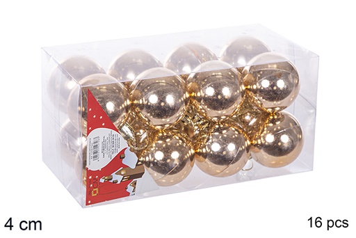 [112584] Pack 16 boules champagne brillantes 4 cm