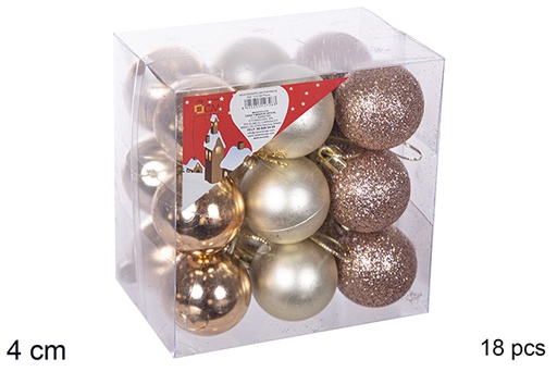 [112596] Pack 18 boules champagne brillantes/mates/à paillettes 4 cm