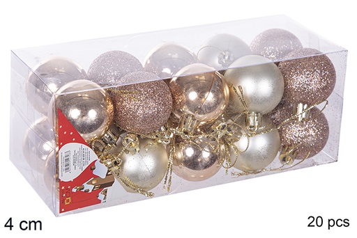 [112604] Pack 20 boules champagne brillantes/mates/à paillettes 4 cm