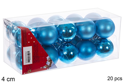 [112606] Pack 20 boules turquoise brillantes/mates 4 cm