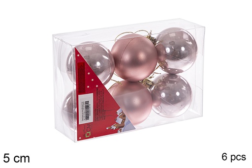 [112613] Pack 6 palline oro rosa lucide/opache 5 cm