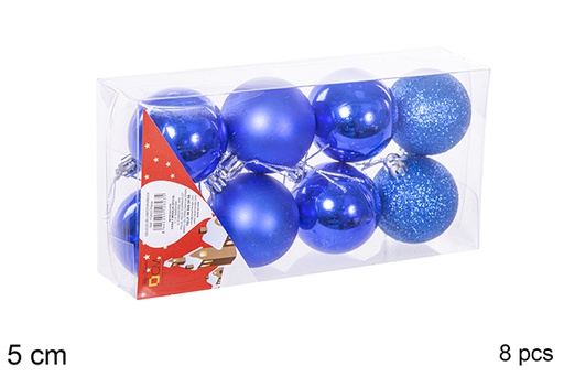 [112623] Pack 8 boules bleues brillantes/mates/à paillettes 5 cm