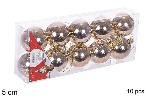 [112624] Pack 10 boules champagne brillantes 5 cm