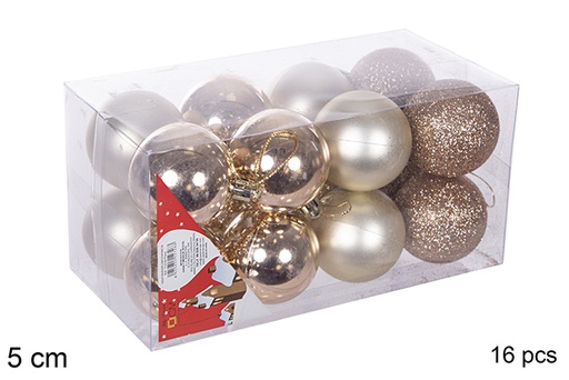 [112644] Pack 16 shiny/matte/glitter champagne balls 5 cm