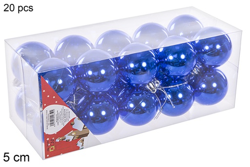 [112659] Pack 20 boules bleues brillantes 5 cm
