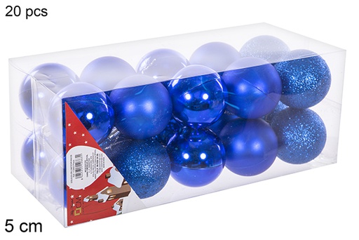 [112663] Pack 20 boules bleues brillantes/mates/à paillettes 5 cm