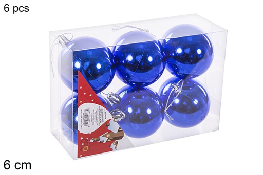 [112667] Pack 6 boules bleues brillantes 6 cm