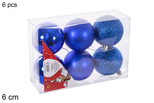 [112671] Pack 6 palline blu lucide/opache/glitterate 6 cm