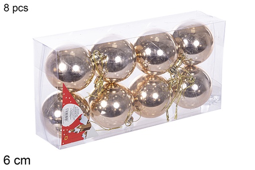 [112672] Pack 8 boules champagne brillantes 6 cm